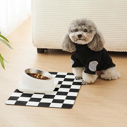 Checkered Dog Feeding Mat (19"L x 12"W / Black)