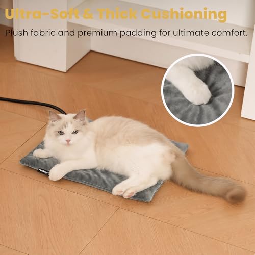 Pet Heating Pad for Cats Dogs Indoor & Sheltered Outdoor Waterproof Heated Cat Bed Heated Dog Bed Chew Resistant Cord Constant Temperature Electric Warming (Grey / Small: 16" x 13" x 1.3")