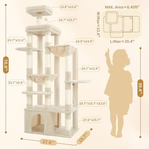 Cat Tree, 71-Inch Tall Cat Tower for Large Maine Coon Cats HCT03MG (Beige / XL)