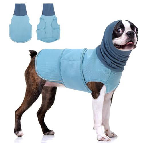Reflective & Soft Dog Anxiety Vest with Ear Wraps for Thunderstorm (LightBlue / Small)