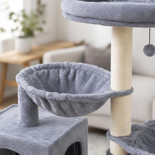 Cat Tree with Cat Condo and Two Hammocks (Small / grey2)