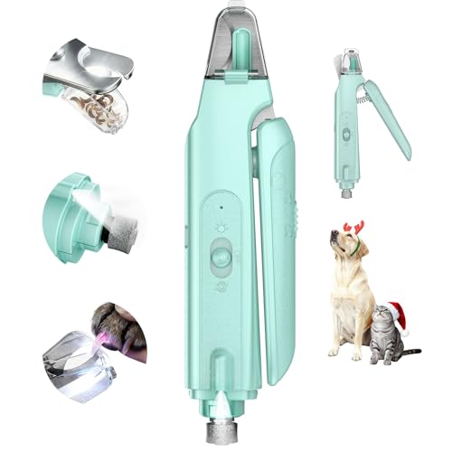 2-in-1 Cat & Dog Nail Clippers with Grinder and Dual LED Lights (Green 2)