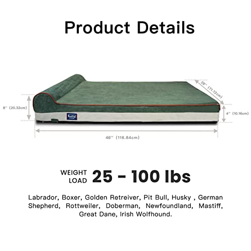 Orthopedic Dog Beds for Large Dogs (46 x 28 x 8 in (Pack of 1) / Dark Green)