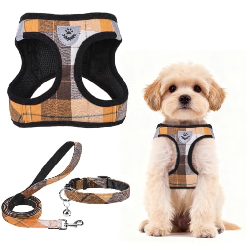 Dog Harness Collar and Leash Set No Pull for Small Medium Sized (Orange / S (CHEST 14.5"-16"))