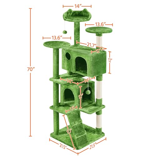 70in Multi Level Sturdy Cat Tree (Green / 70in)