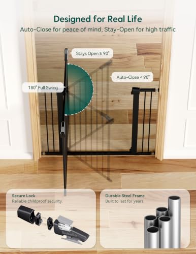 36 57" Extra Wide Baby Gate for Stairs No Drilling (Black / 30"Tall 36"-57" Wide)