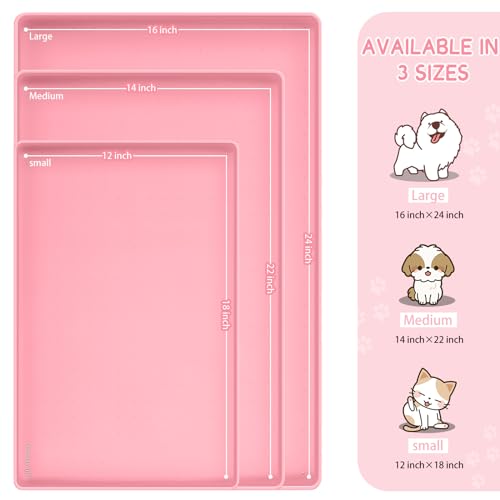 Silicone Cat & Dog Food Mat for Floors Waterproof (Pink / 24''×16'')