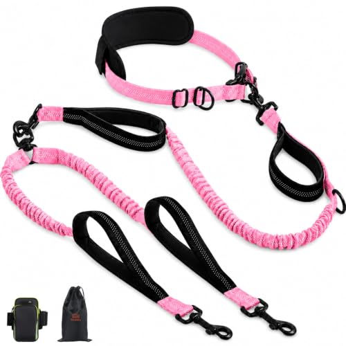 Hands Free Double Dog Leash (Pink)
