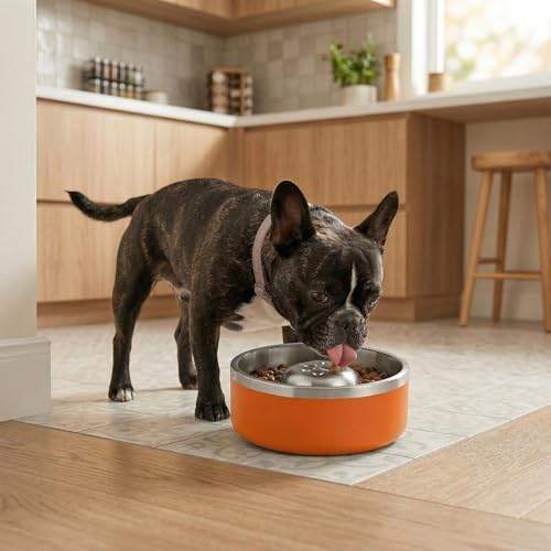 Stainless Steel Slow Feeder Dog Bowl (Orange)