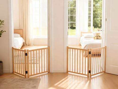 Non Painted Wooden Freestanding Dog Gates (【2 Panel x 2PC】-23“ H)