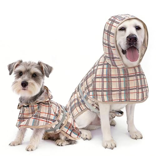 Dog Raincoats for Large Medium Dogs (L:35-60lbs / Plaid beige)