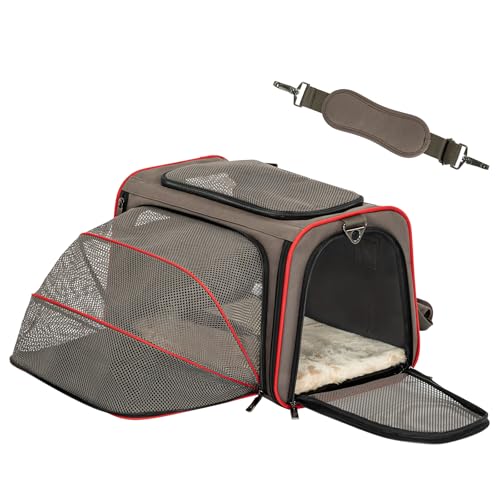 Expandable Cat Carrier Dog Carriers (17.0"L x 11.0"W x 11.0"H / Gray brown)