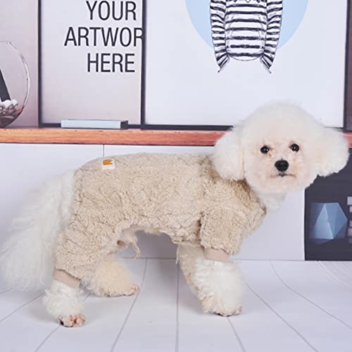 Plush Dog Pajamas for Cold Weather 4 Legged Clothes for Dog Cat Stretchy Puppy Kitten Onesie with Buttons Warm Soft Pet Jumpsuit Winter Coat Beige Large (Large / Beige)