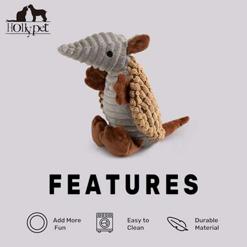 Armadillo Squeaky Puppy Dog Toys for Small Medium Dogs (8 IN / Light Brown)