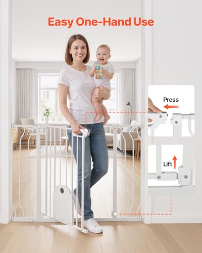Baby Gate for Stairs (White / 29.5-43" Wide x 30" Tall)