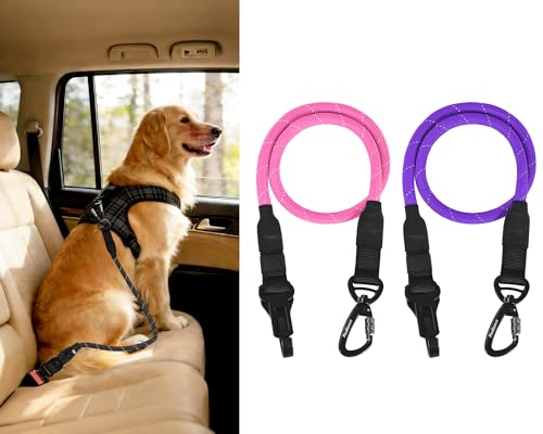 2 Packs Dog Seat Belt for Car (Purple, Pink / 2 Packs)