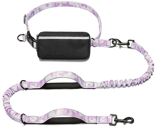 Hands Free Dog Leash with Zipper Pouch (white-purple mix / Large)