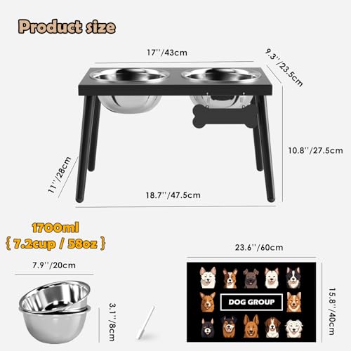 Metal Raised Dog Bowl Stand for Large and Medium Dogs (Height-10inch / Black-L with slow feeder)