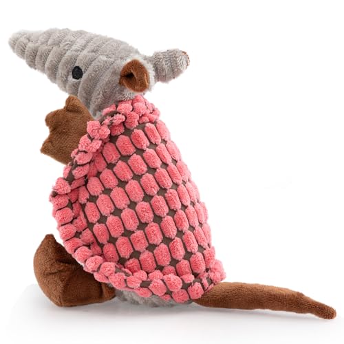 Armadillo Squeaky Puppy Dog Toys for Small Medium Dogs (8 IN / Bright Pink)
