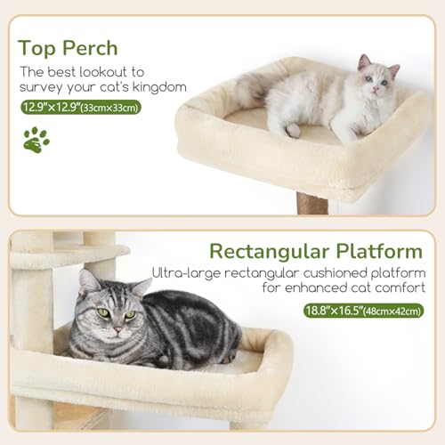 65in Sturdy Cat Tree Tower for Indoor Large Cats (65inch / Beige)