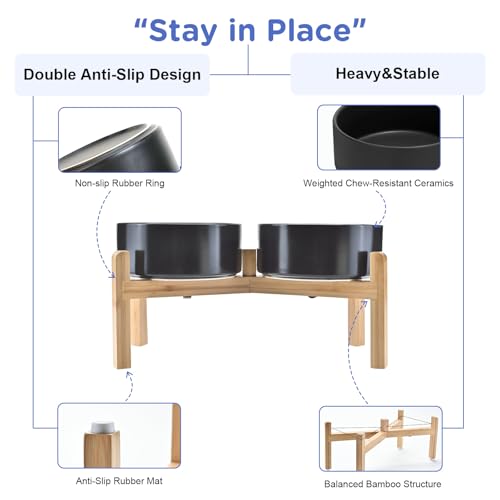 Elevated Dog Bowls Ceramic (7.3 in - 5.3 cups / Black)