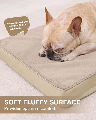 Orthopedic Dog Bed for Medium Dogs with Waterproof Lining (Khaki / 29.0"L x 18.0"W x 3.0"Th)