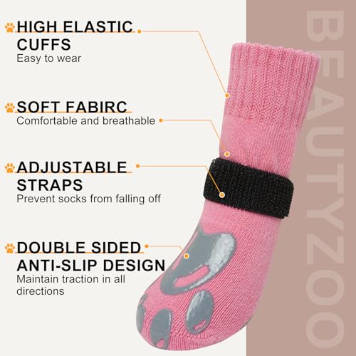 Dog Socks to Prevent Licking Paws Double Sided Grip Traction (Pink(Paw) / XL(3.1"-3.5" W | Pack of 4))