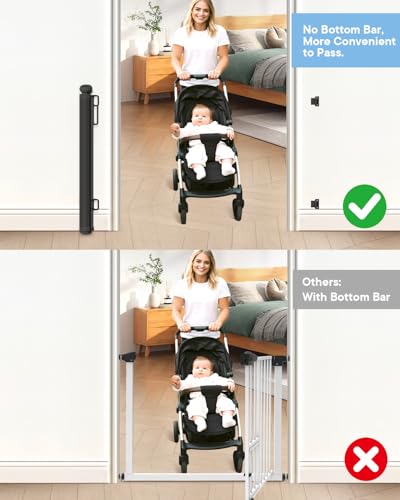 Extra Wide Retractable Baby Gate 71" Wide Fits Large Opening Black (Black / 34" Tall x 71" Wide)