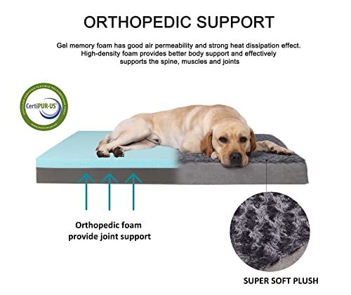Orthopedic Memory Foam Bed for Large Dogs (Rose Plush / L Plus-36"x 27" x 3")