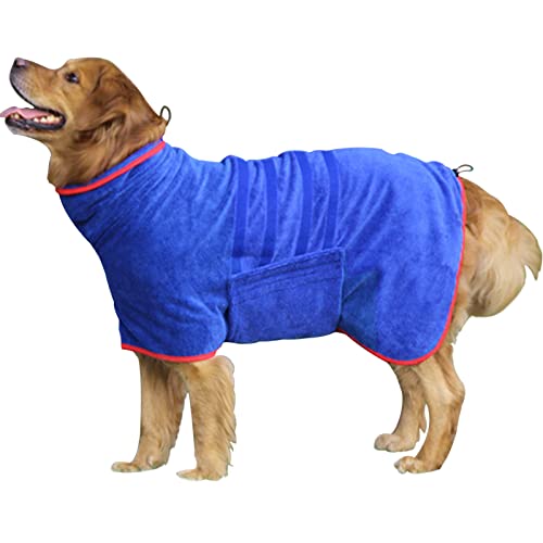Dog Bathrobe Towel Dog Drying Coat Microfiber Absorbent Fast Drying Robes (Blue / XX-Large)