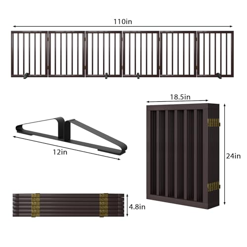 Freestanding Pet Gate 55 (Bamboo Dog Gate Brown / 6 Panel - 110 inches Wide)