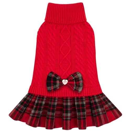 Dog Sweater Dress for Small Medium Dogs Turtleneck Thick Knit (X-Large (24-35lbs) / 03# Red)