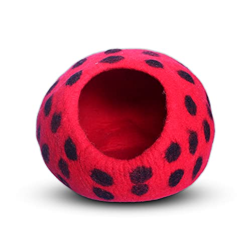 Premium Felt Cat Cave Bed (Red Polka)
