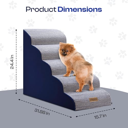 Dog Stairs for High Beds (White-navy / Stairs 24.5"H)