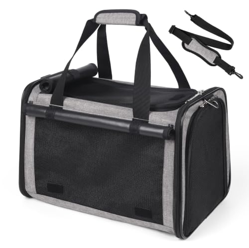 25lbs Cat Carrier Lightproof Soft Sided Pet Carrier for Large Cat (17.5"L x 11.0"W x 11.0"H / Grey)