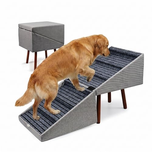 Wood Foldable Ottoman Dog Stairs (21.6"H Light Gray)