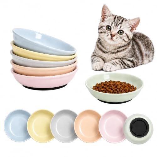 Ceramic Cat Food Bowls 6 Pack (Solid - Pads Attached)