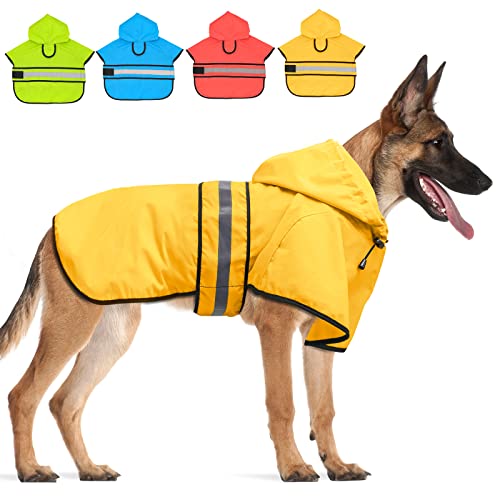 Dog Raincoat Hooded Reflective Dog Rain Jacket Adjustable Pet Poncho for Dog Walking at Rainy Days (Yellow / Large)