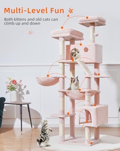 Cat Tree 71 in Extra Large Cat Tower for Inddor Cats (Jelly Pink / 71 Inches)