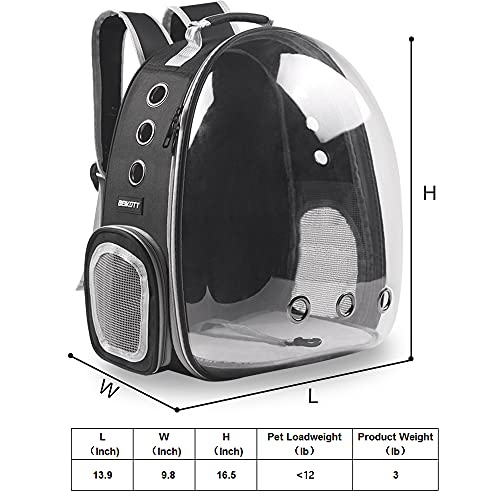 Cat Backpack Carrier Breathable Pet Travel Bag for Cats Dogs Bunny (BLACK / 13.9"L x 9.8"W x 16.5"H)