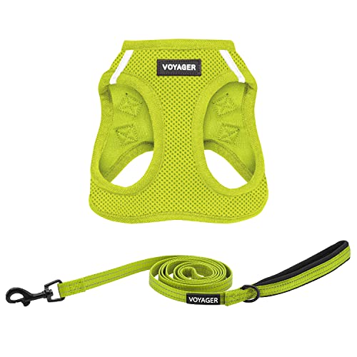 Voyager Step in Air All Weather Mesh Harness and Reflective Dog 5ft Leash Combo with Neoprene Handle (Harness Leash Set (Lime Green) / XS (Chest: 13 - 14.5"))