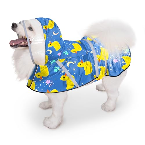 Dog Raincoat Adjustable Rain Jacket with Hooded Double Layer for Large Medium Small Dogs Puppies (Duck Blue / Medium)
