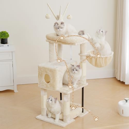 Cat Tree 45.3" Cat Tower for Indoor Cats with Large Perch HCT202SM (45.3 inch / Beige)
