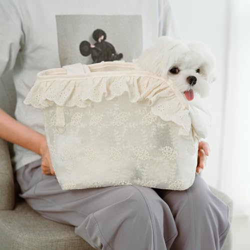Dog Carrier for Small Dogs Rabbit cat with Lace Design (Beige Lace / 13.0"L x 6.7"W x 10.6"H)
