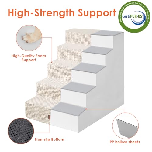 Dog Stairs for High Bed 25" H (Beige / Extra Wide 17.7" x 35" x 25")