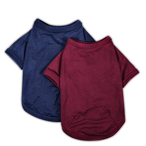 Dog Shirts Soft Plain T (Blue & Red / M-(6~9lb) | Chest(~15.3"))