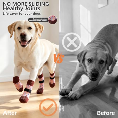 Anti Slip Dog Socks for Prevent Licking Paws & Hardwood Floor (Pink / Small(6 Pack))