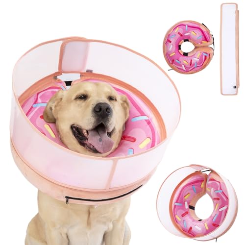 Inflatable Dog Cone Collar with Enhanced Anti (Medium+ / Donut Pink2)