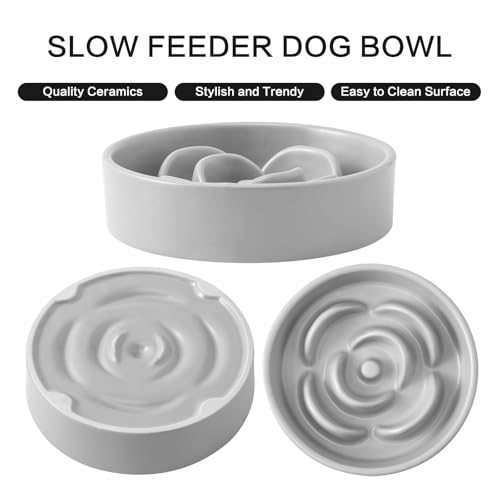 6'' Ceramic Slow Feeder Dog Bowls (6 inch / Grey)