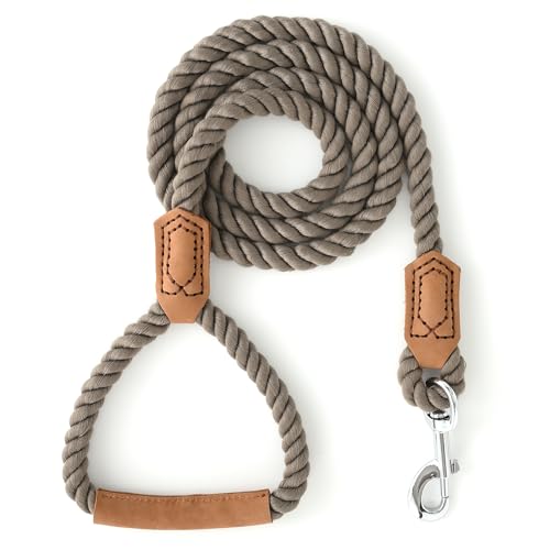 Dog Leash Braided Cotton Rope w (Grayish Camel / 48 Inch-1/2")